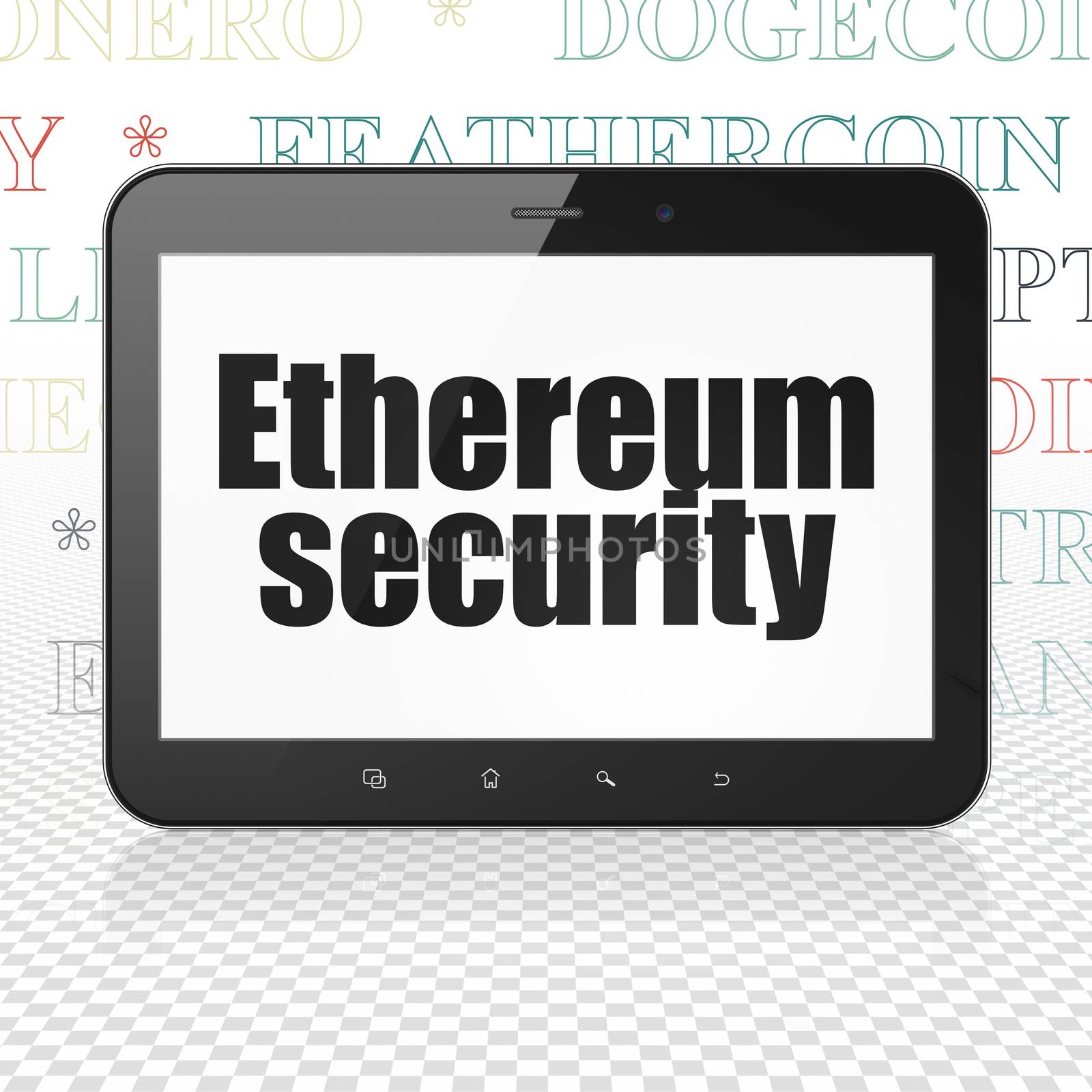Cryptocurrency concept: Tablet Computer with Ethereum Security on display by maxkabakov