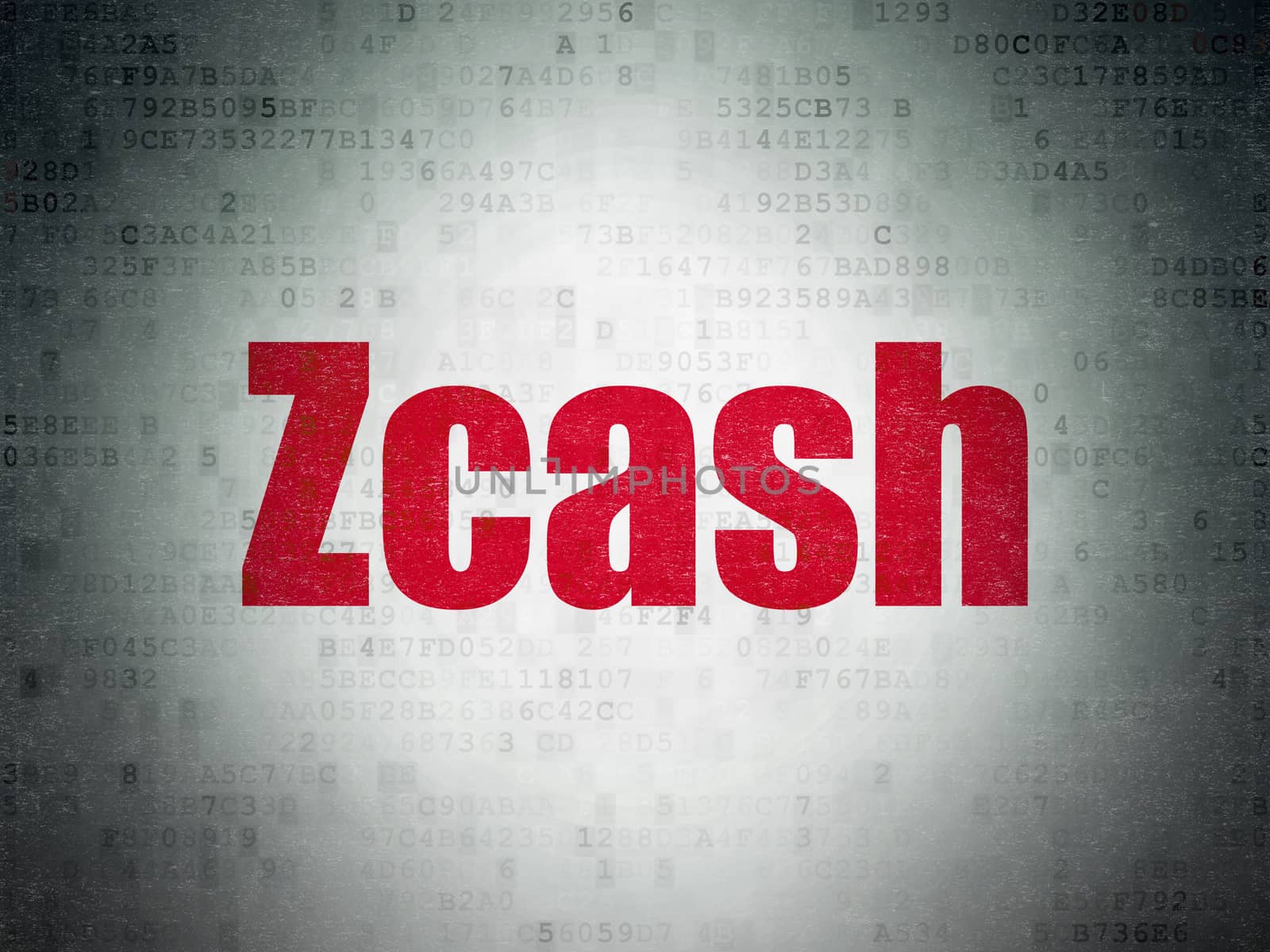 Cryptocurrency concept: Painted red word Zcash on Digital Data Paper background