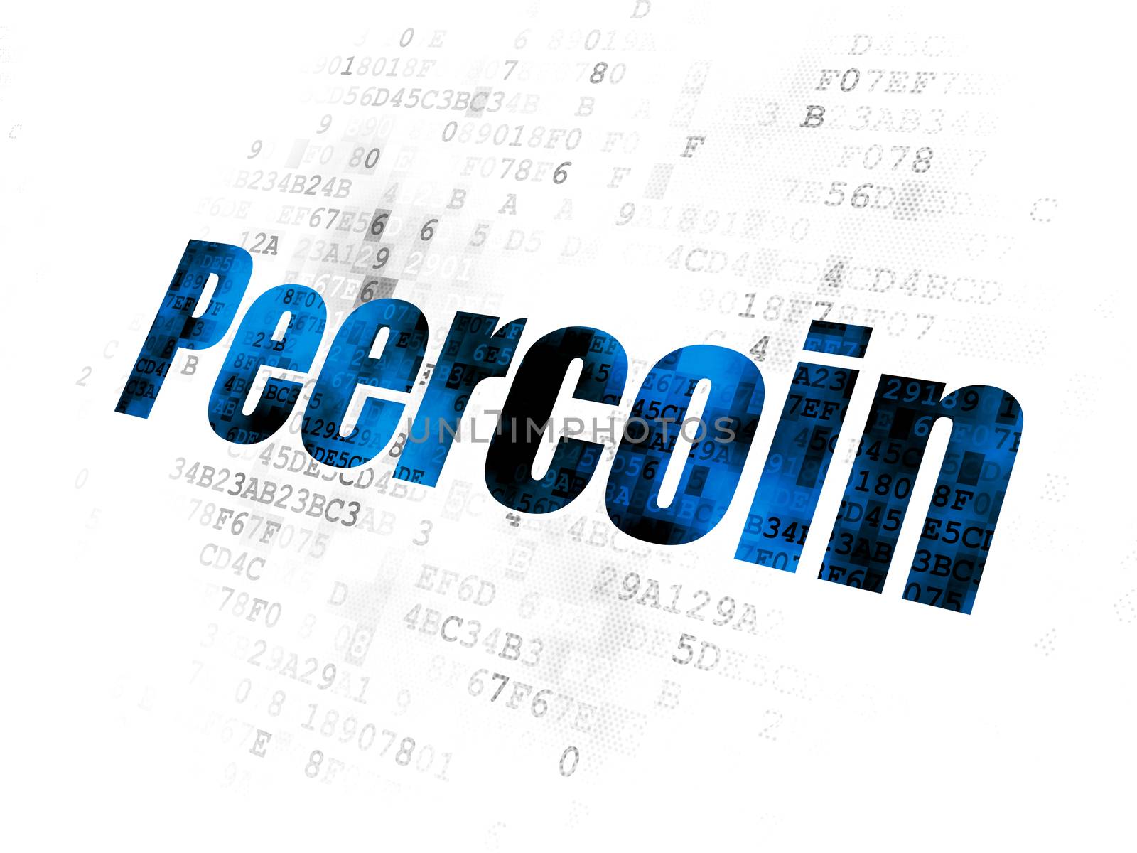 Blockchain concept: Pixelated blue text Peercoin on Digital background