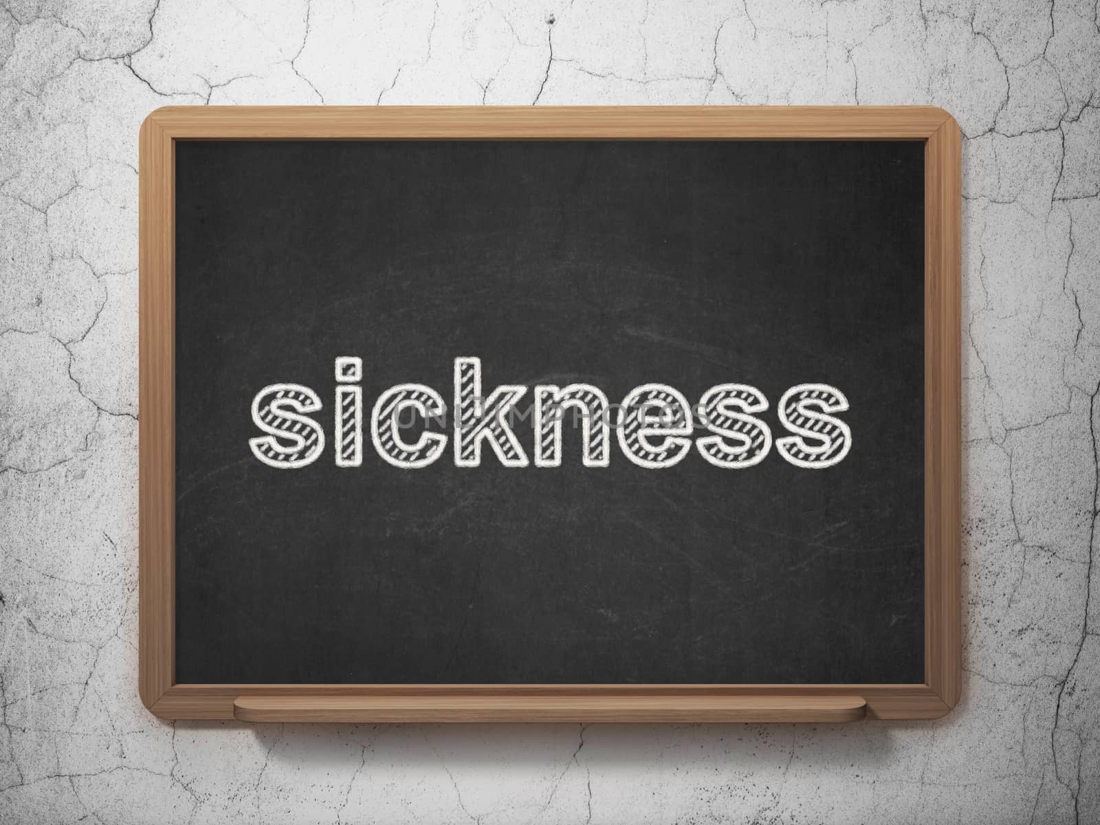 Healthcare concept: text Sickness on Black chalkboard on grunge wall background, 3D rendering