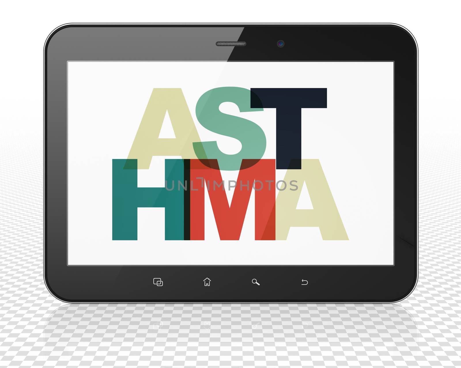 Healthcare concept: Tablet Pc Computer with Painted multicolor text Asthma on display, 3D rendering
