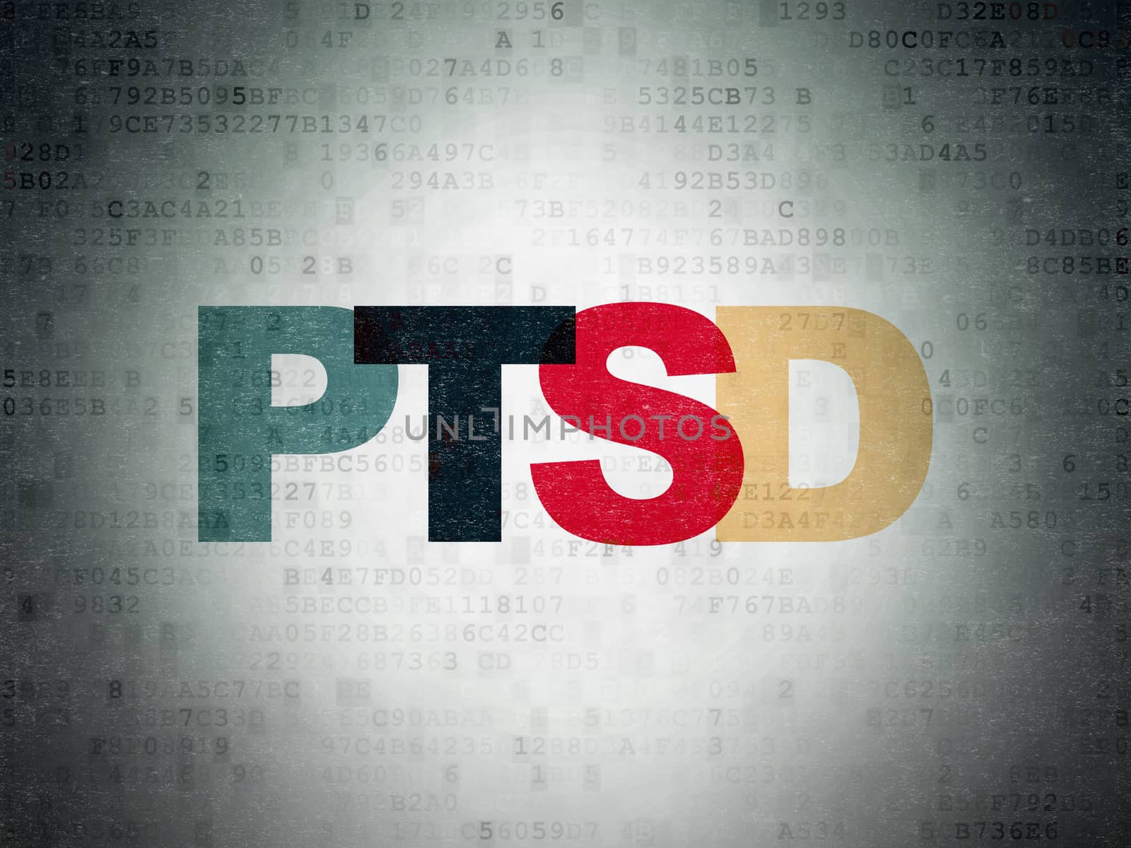 Healthcare concept: Painted multicolor text PTSD on Digital Data Paper background
