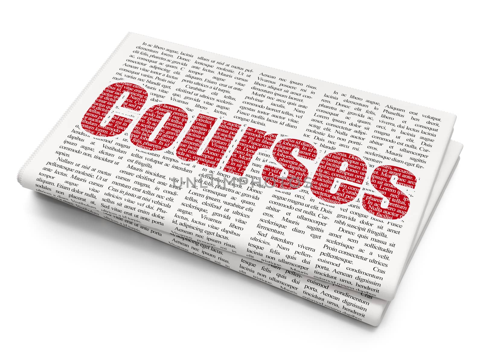 Studying concept: Pixelated red text Courses on Newspaper background, 3D rendering
