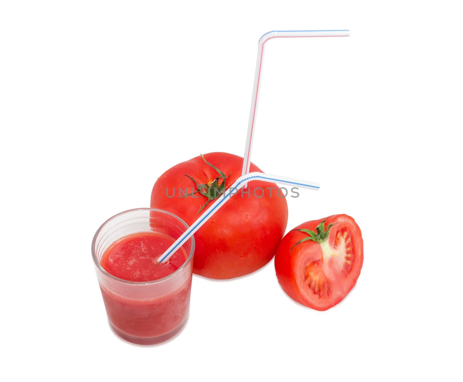 Tomatoes and tomato juice with drinking straws  by anmbph