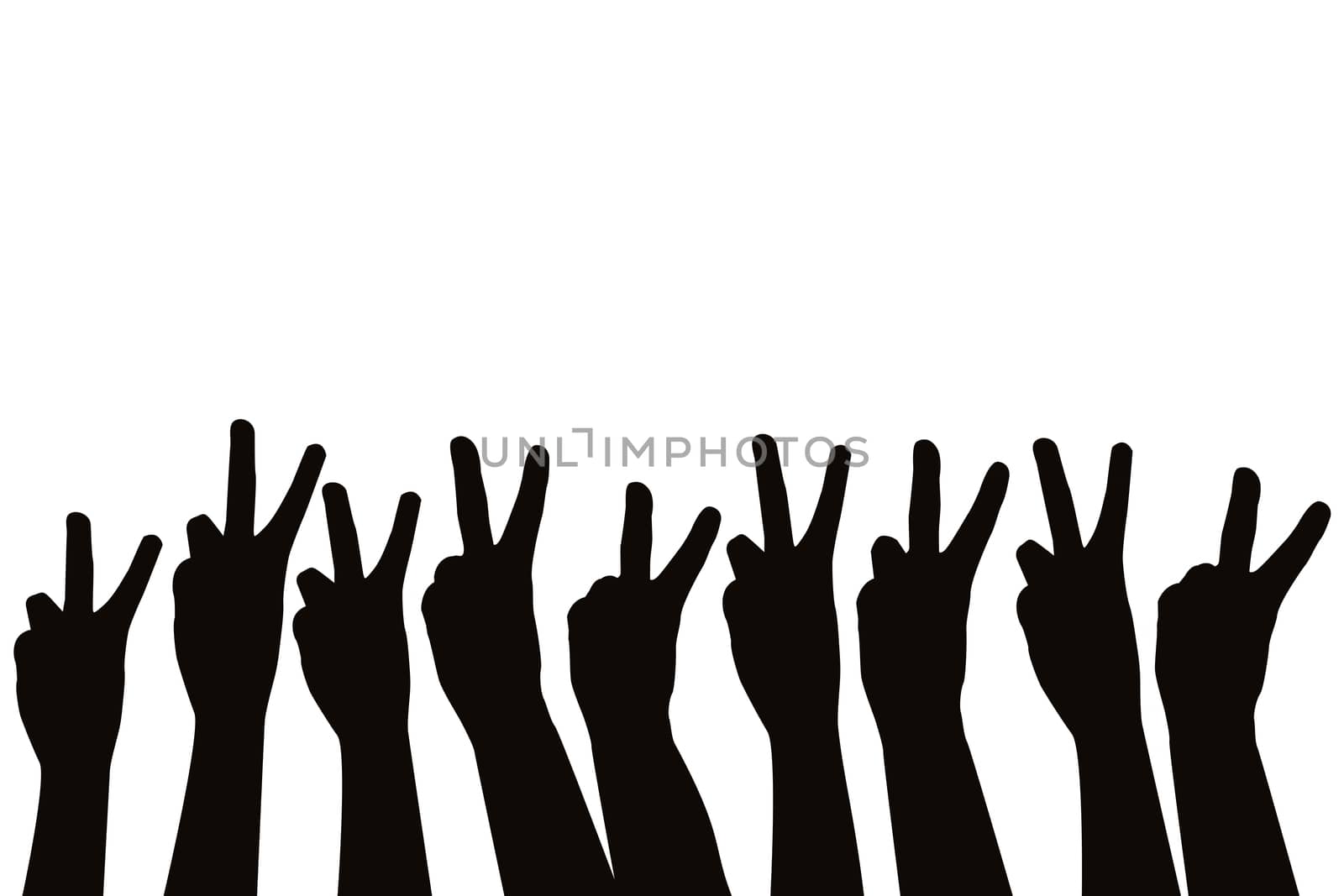 Hands silhouettes showing victory sign