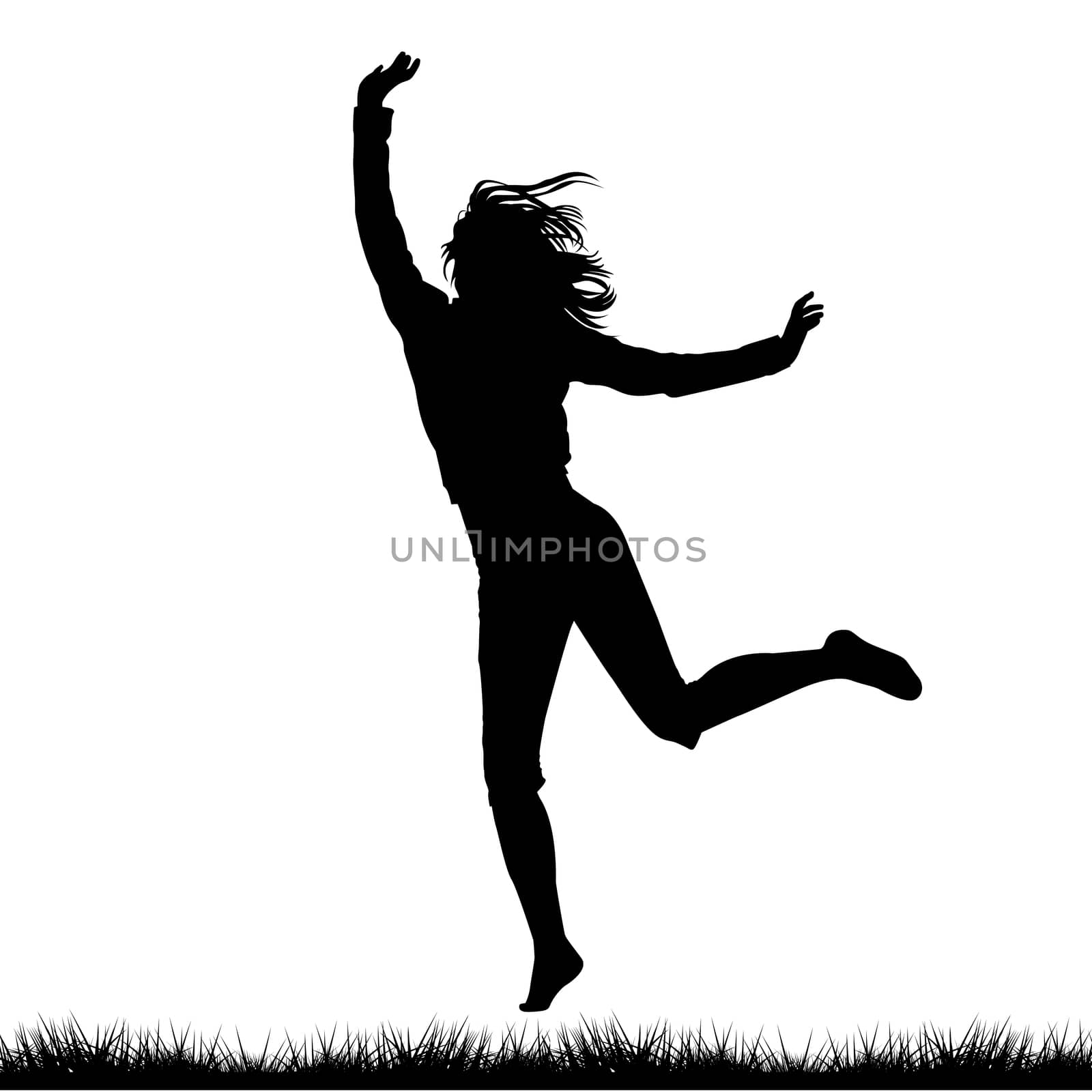 Silhouette of woman jumping outdoor by hibrida13