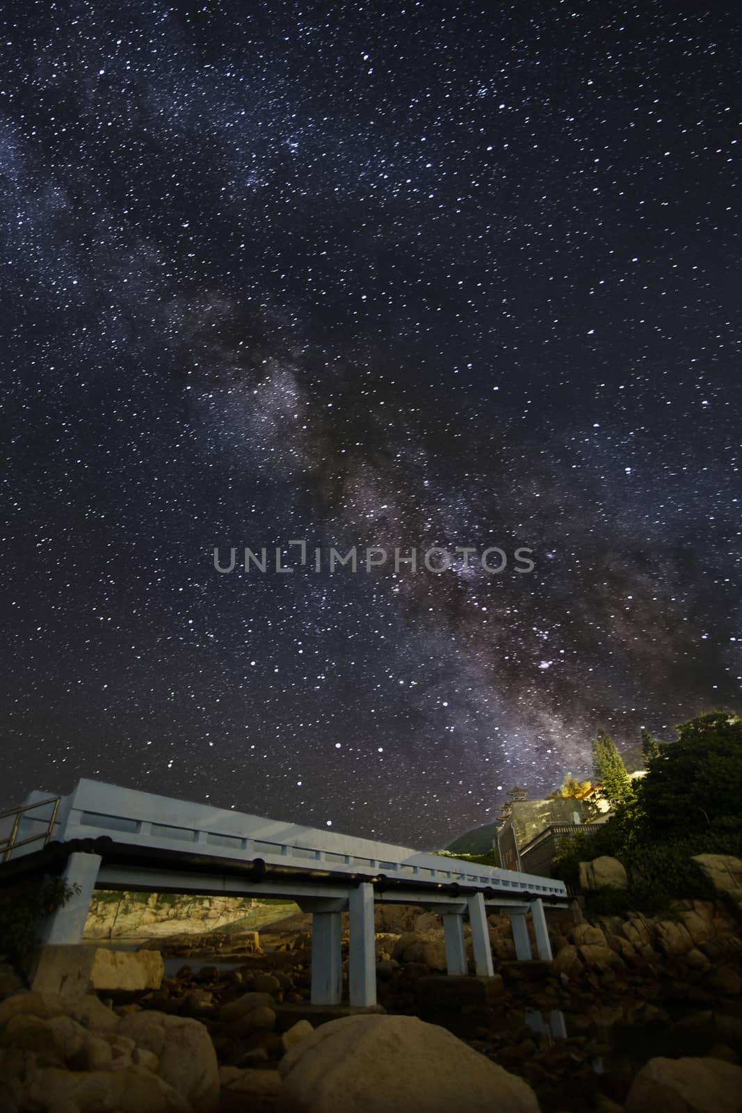 Summer Night Sky with Milky Way in Shek O, Hong Kong.          