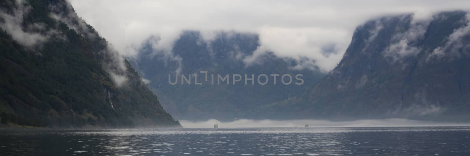 The Unesco Naeroyfjord and the picturesque Aurlandsfjord seen from the water