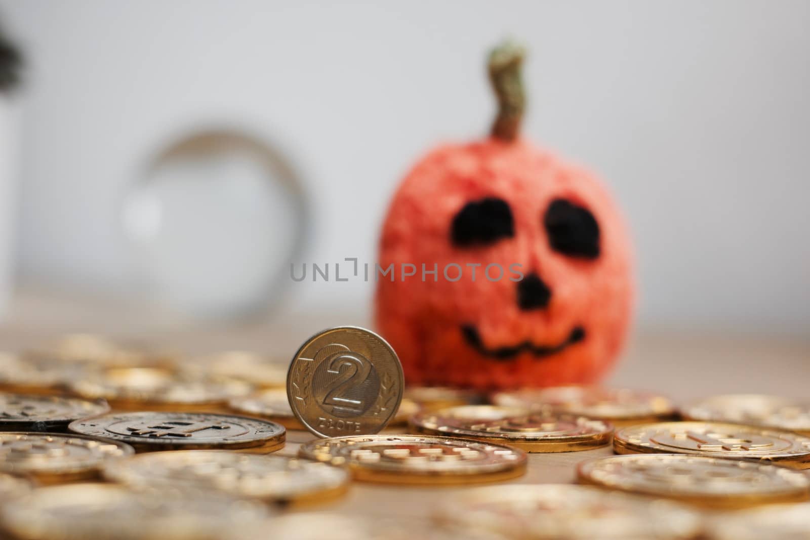 Physical polish money. Small coins from poland. Polish money concept.