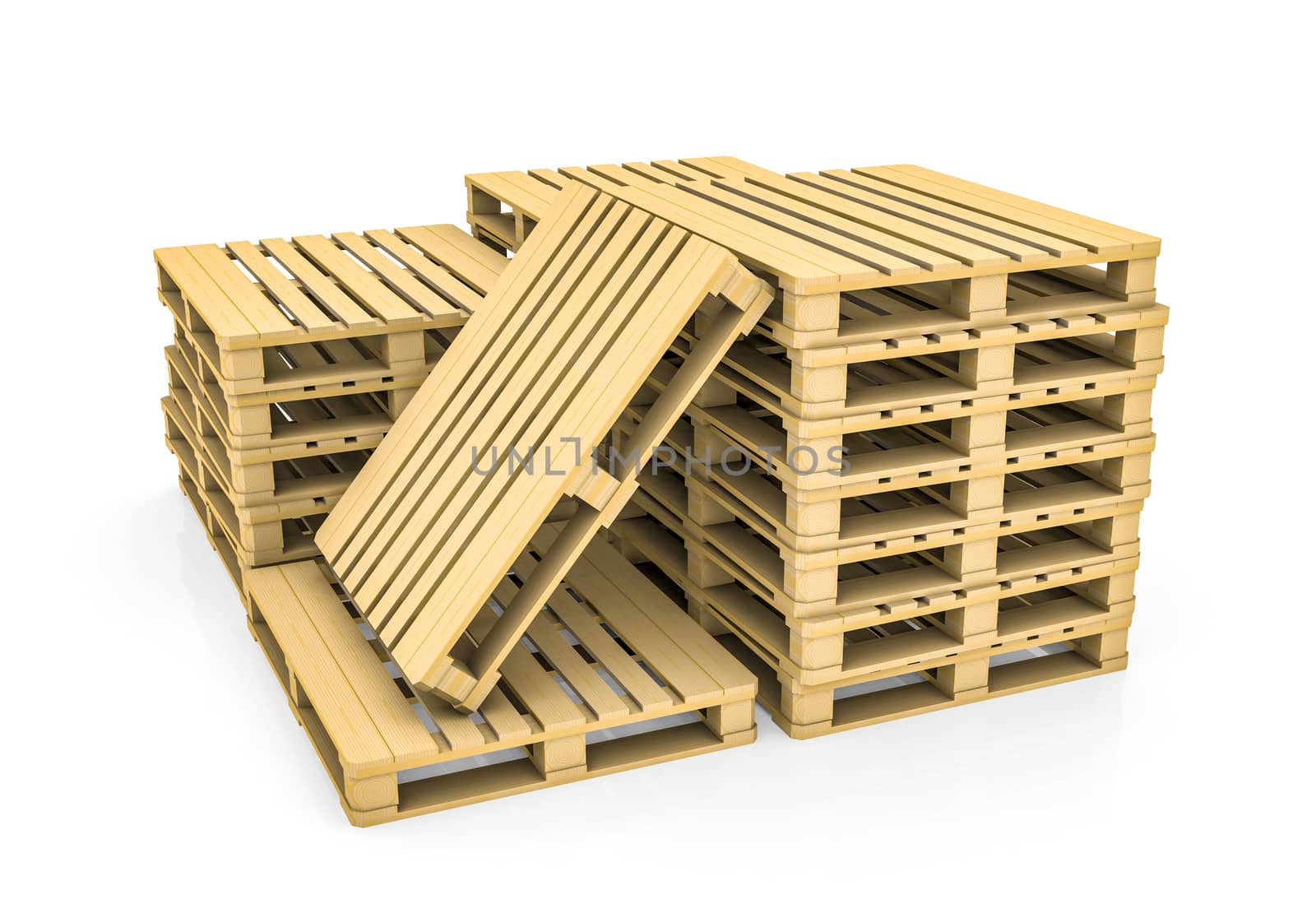Wooden pallet. Isolated on white. 3D illustration