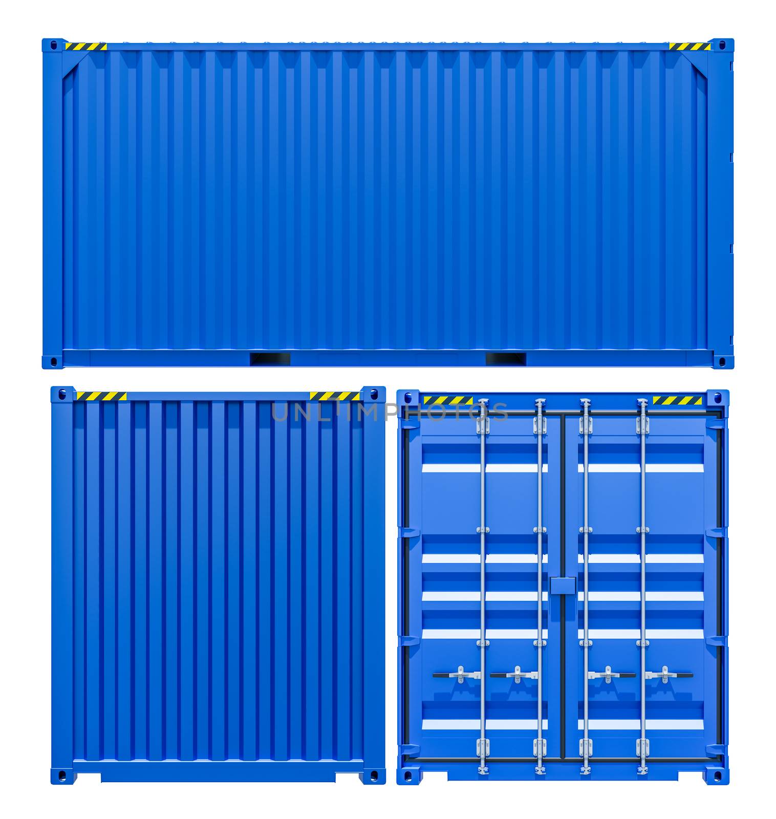 Blue cargo freight container from different sides by cherezoff