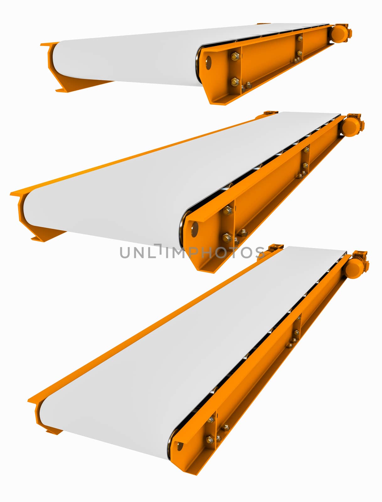 Set of conveyor belt isolated on white background. 3d illustration