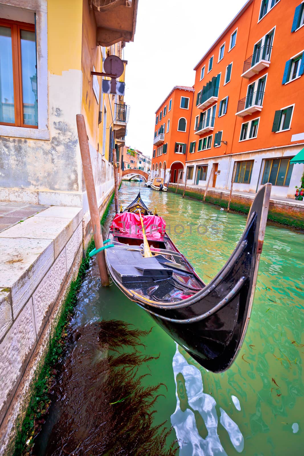 Gondola in narrow Venice channel view, Veneto region in Italy