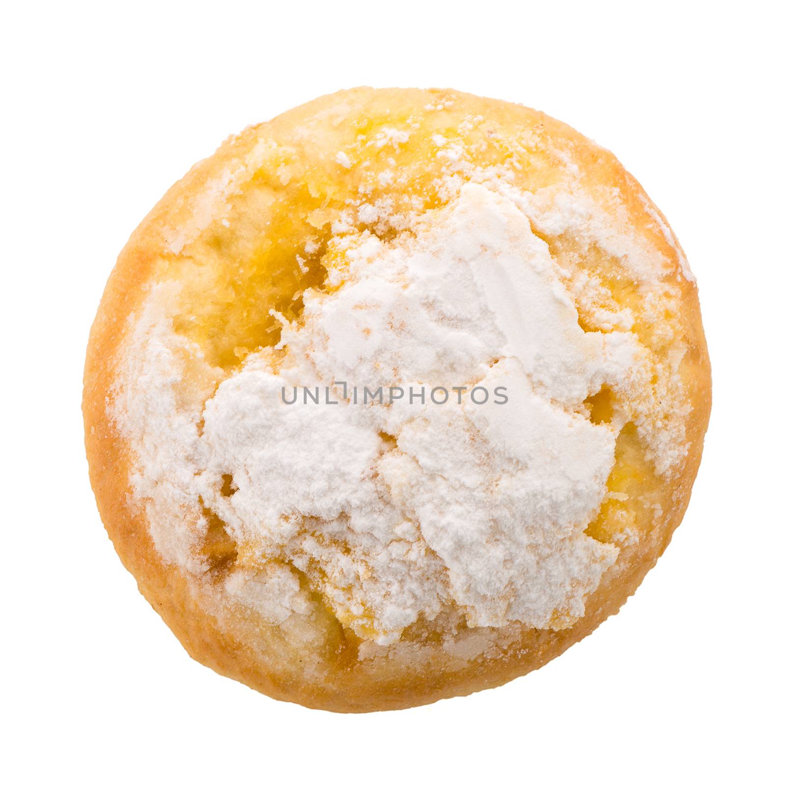 Traditional Portuguese coconut pastry called Pao de Deus isolated on white background.