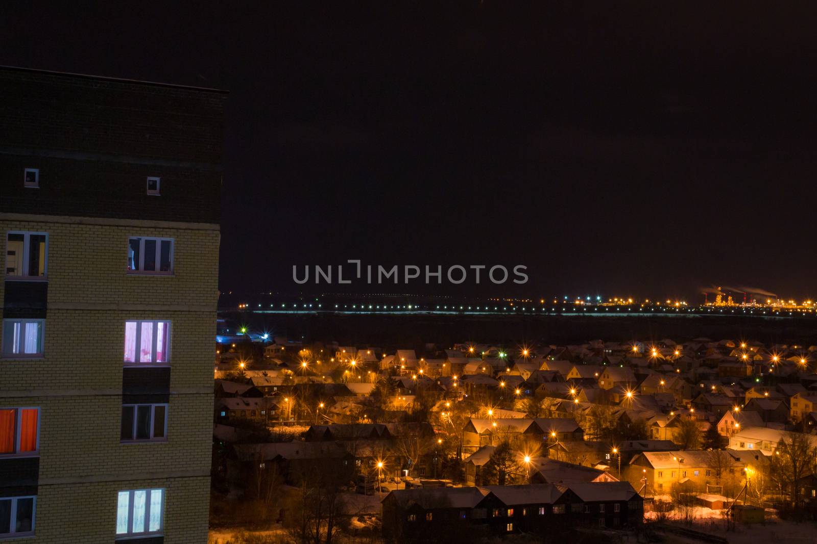 Russia in October night city lights the sky life