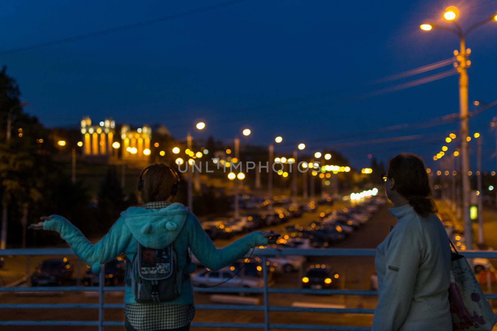 Russia in October night city lights the sky life