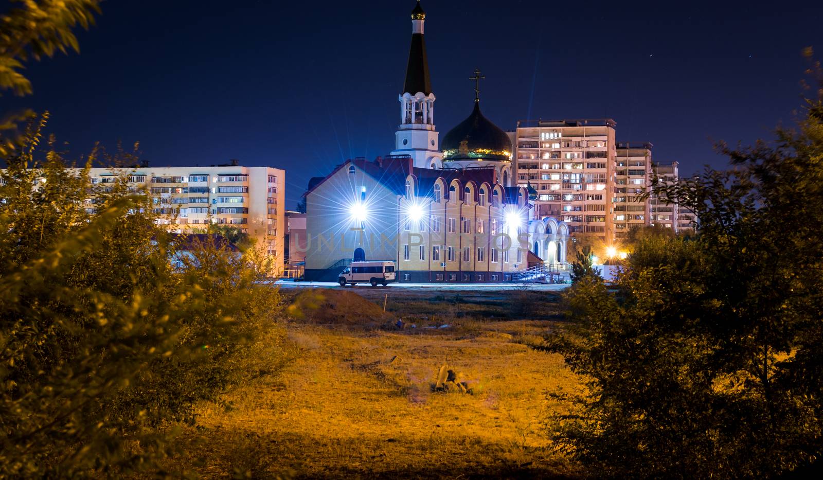 Russia in October night city lights the sky life