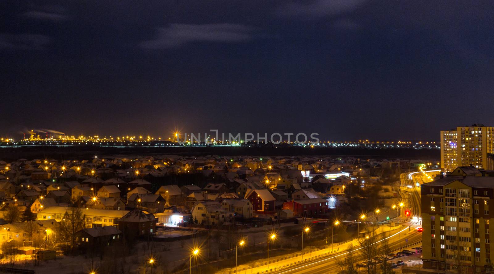 Russia in October night city lights the sky life