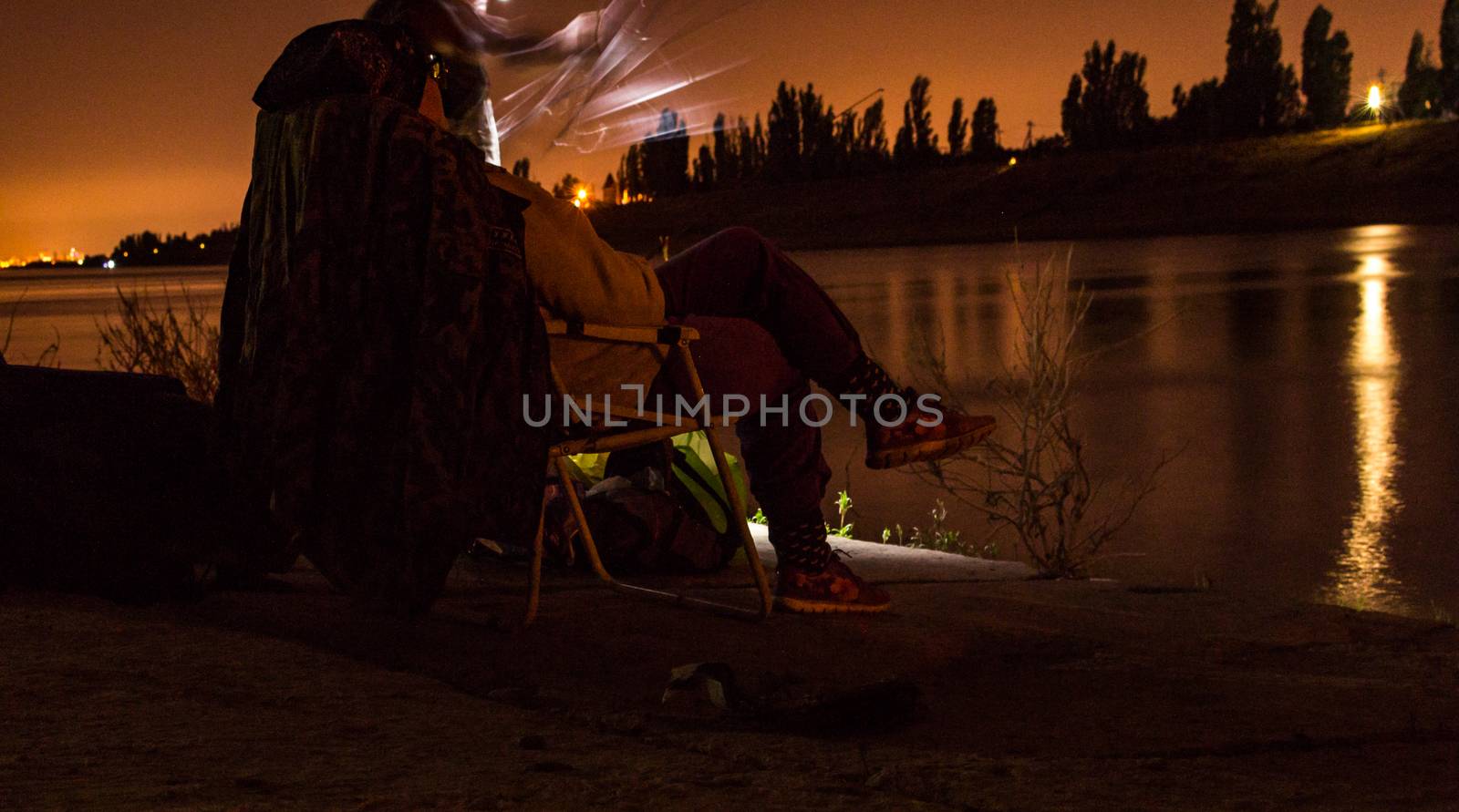 Night fishing vacation river Russia Volga water