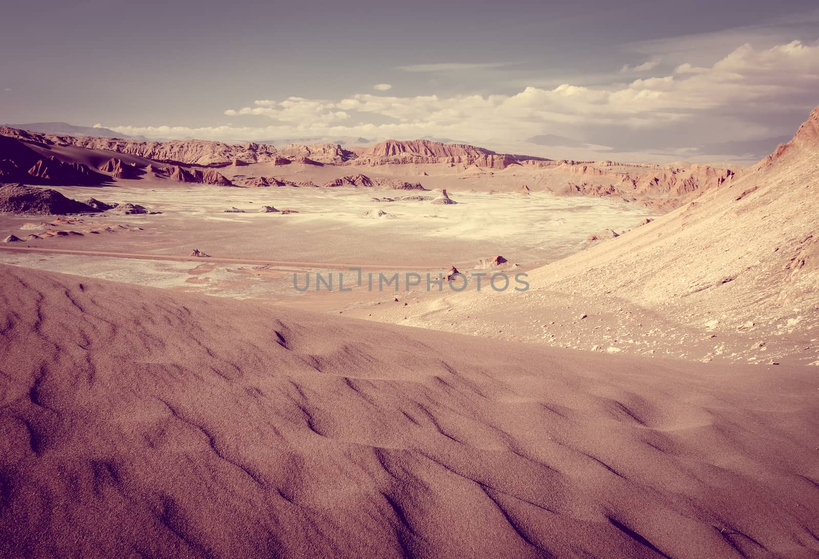 Sand dunes landscape in Valle de la Luna, San Pedro de Atacama, Chile