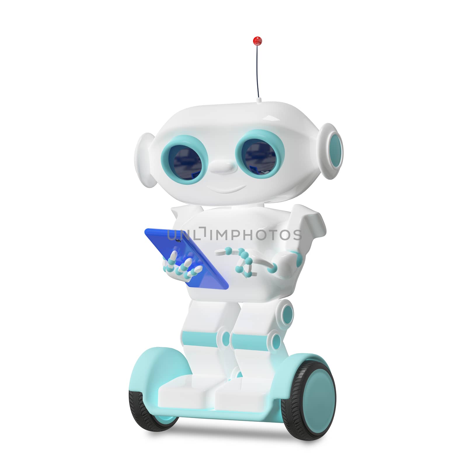 3D Illustration Robot on Scooter with Smartphone by brux