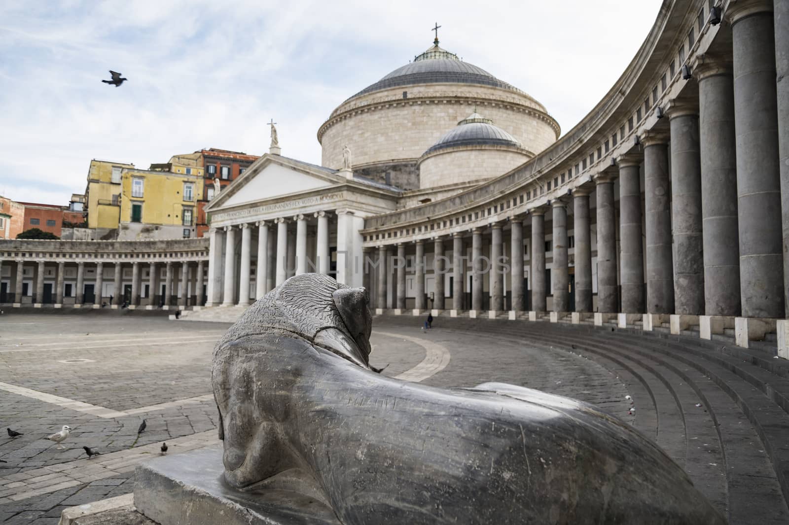 View of Piazza del Plebiscito with equestrian statue, Naples,Italy