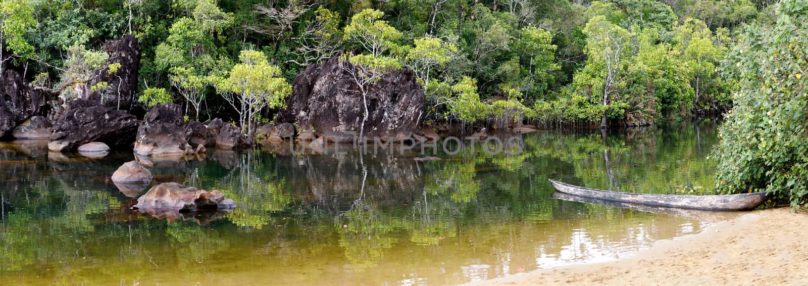 Beautiful pure nature river landscape, Masoala National Park, Madagascar picturesque wilderness nature scene.