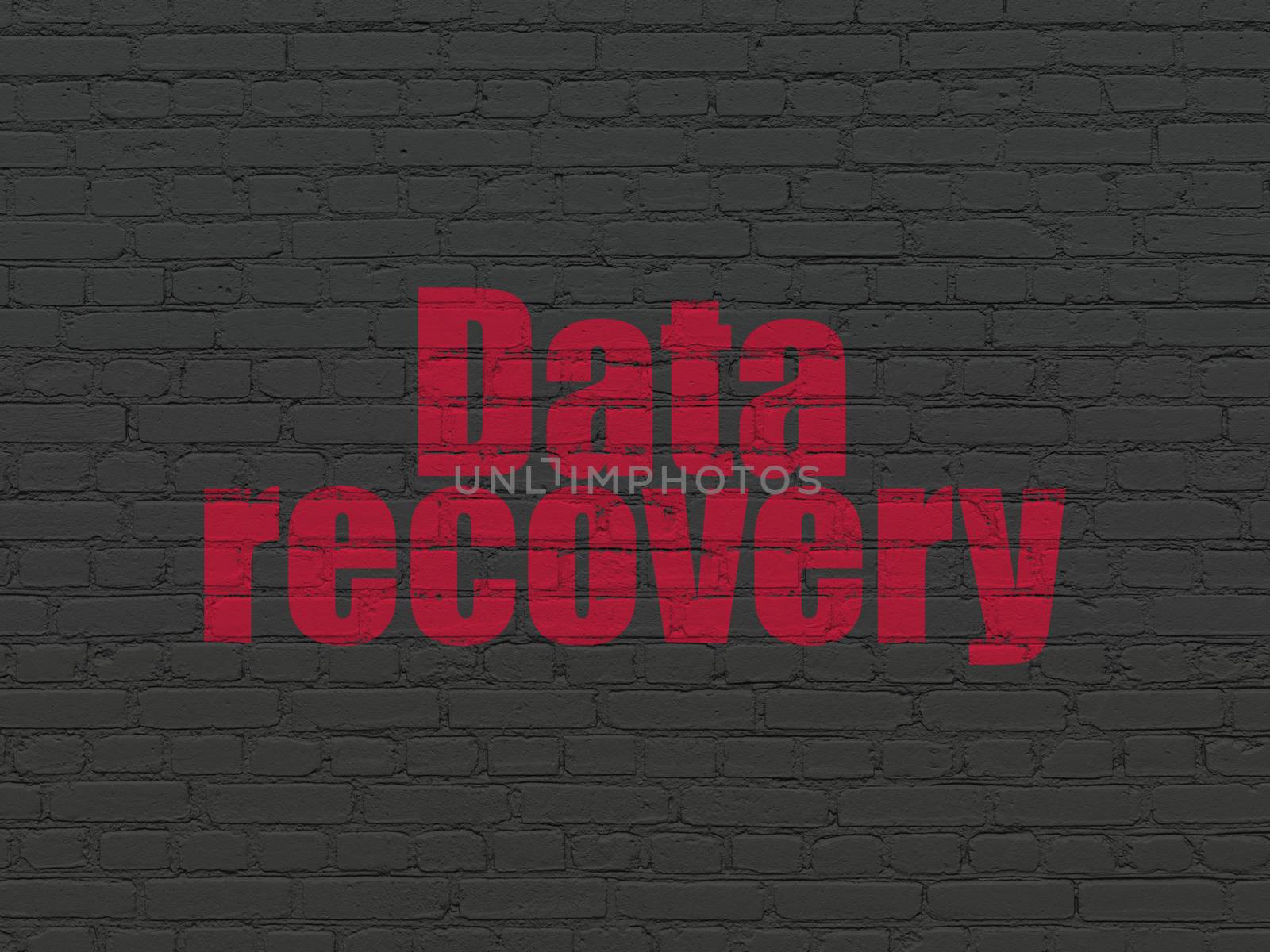Information concept: Painted red text Data Recovery on Black Brick wall background