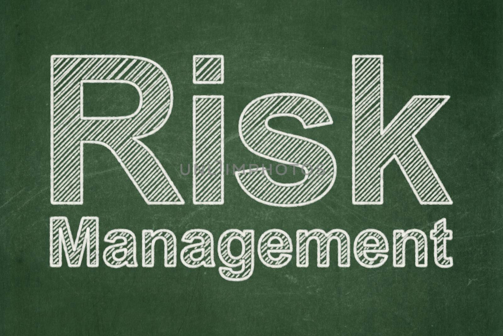 Business concept: text Risk Management on Green chalkboard background