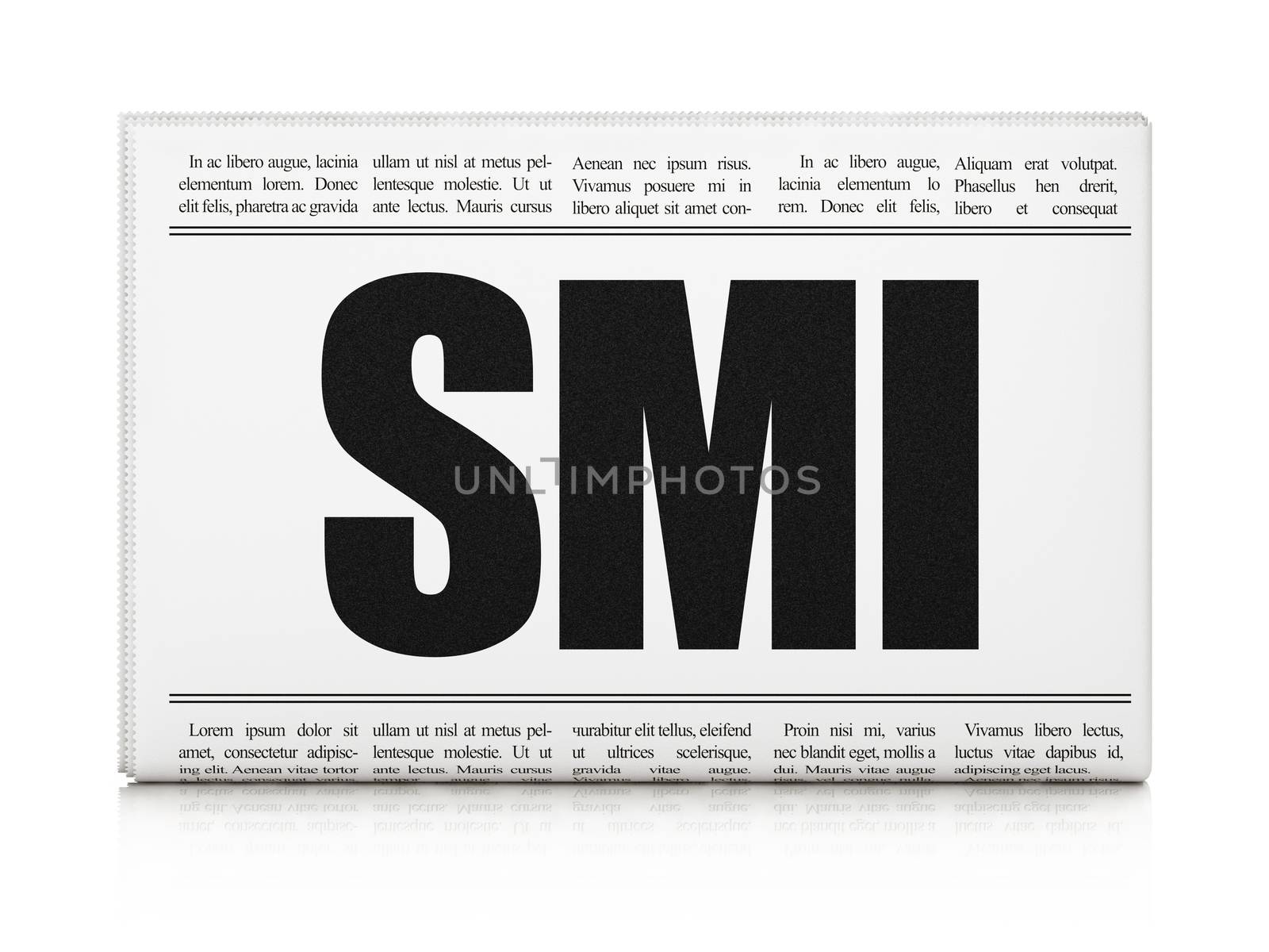 Stock market indexes concept: newspaper headline SMI on White background, 3D rendering