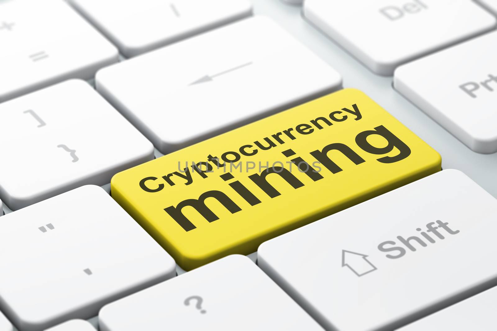 Blockchain concept: Cryptocurrency Mining on computer keyboard background by maxkabakov