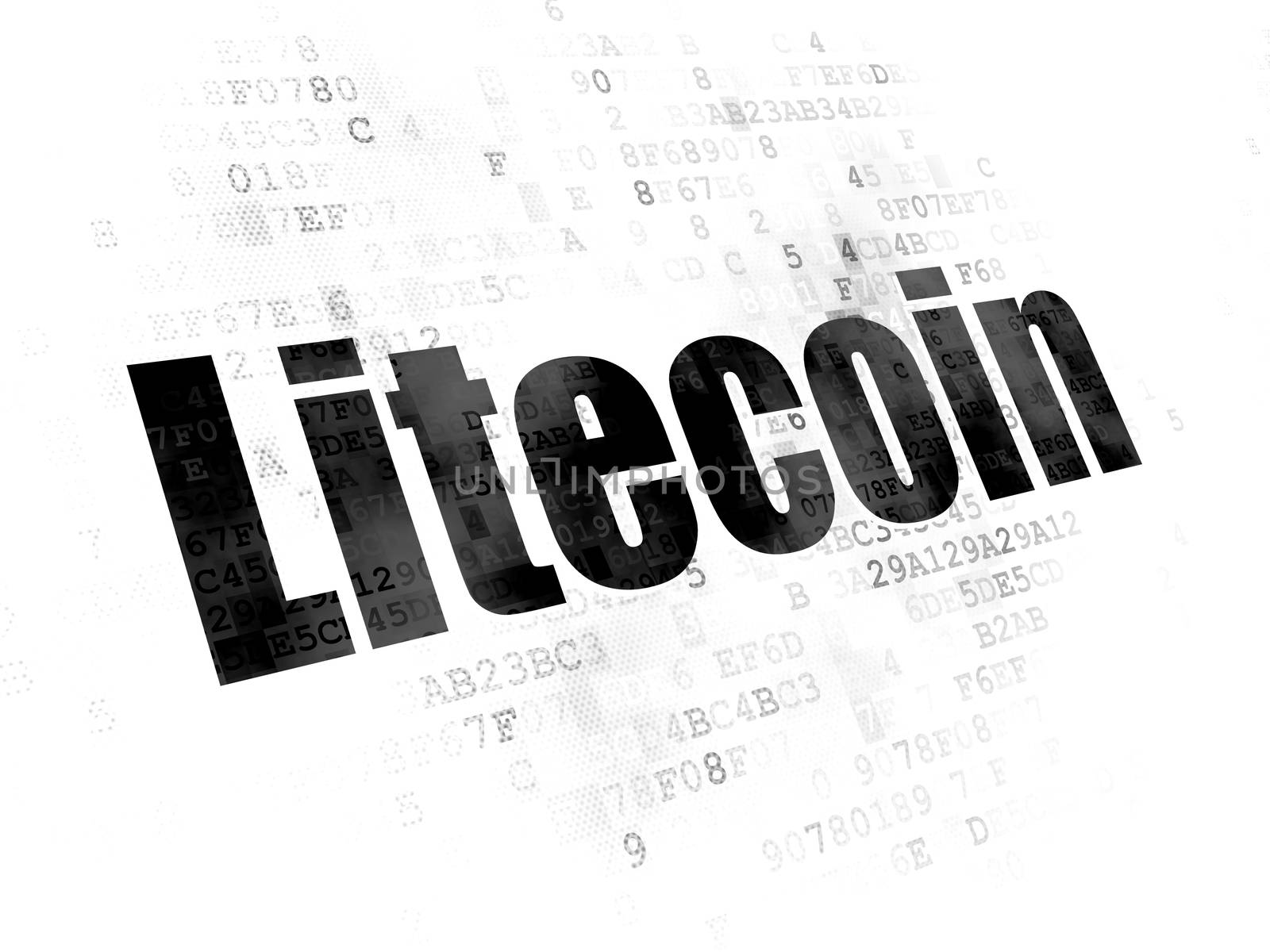 Blockchain concept: Pixelated black text Litecoin on Digital background