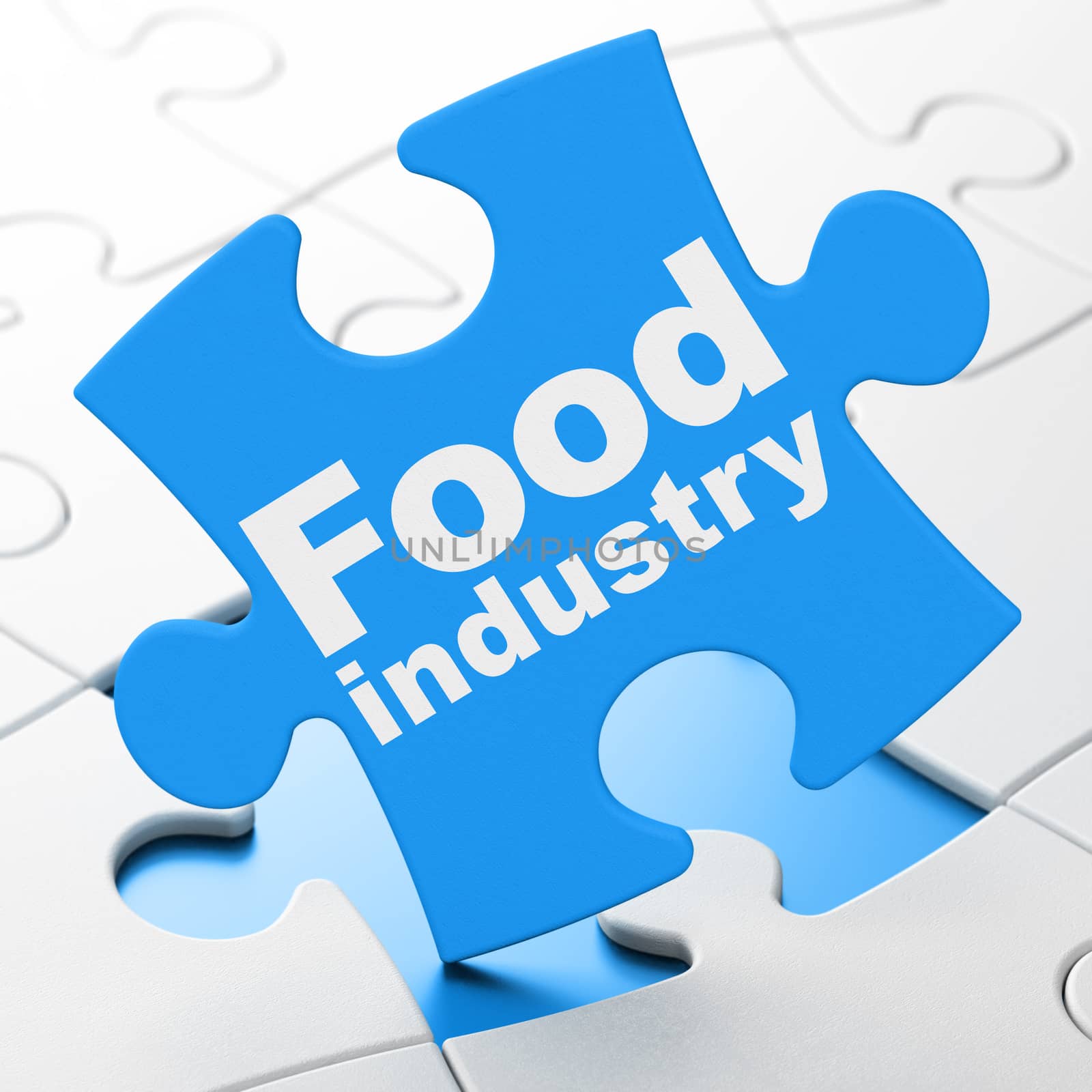 Industry concept: Food Industry on Blue puzzle pieces background, 3D rendering