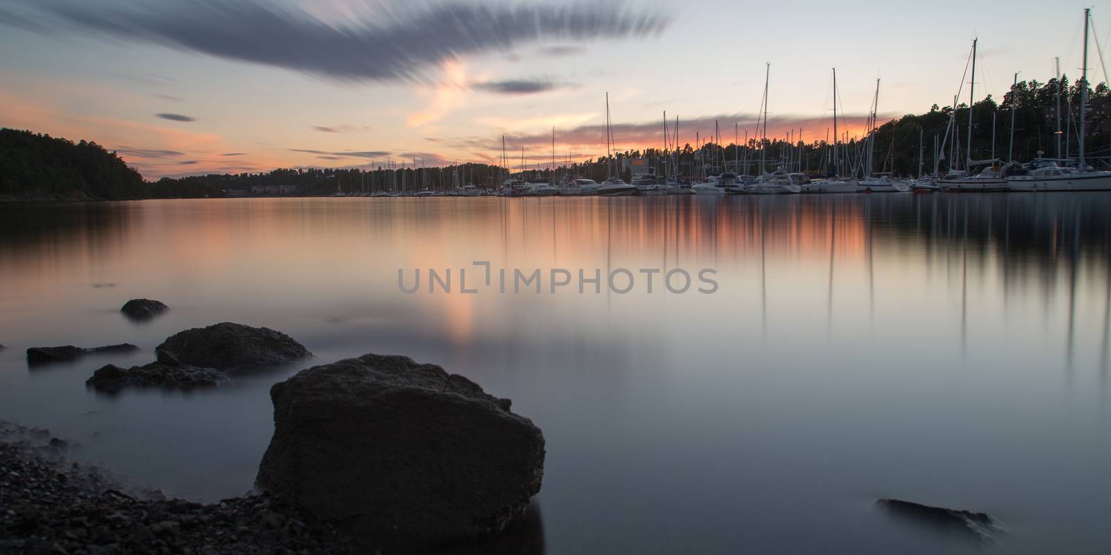 View on a harbor in Oslo with long exposure