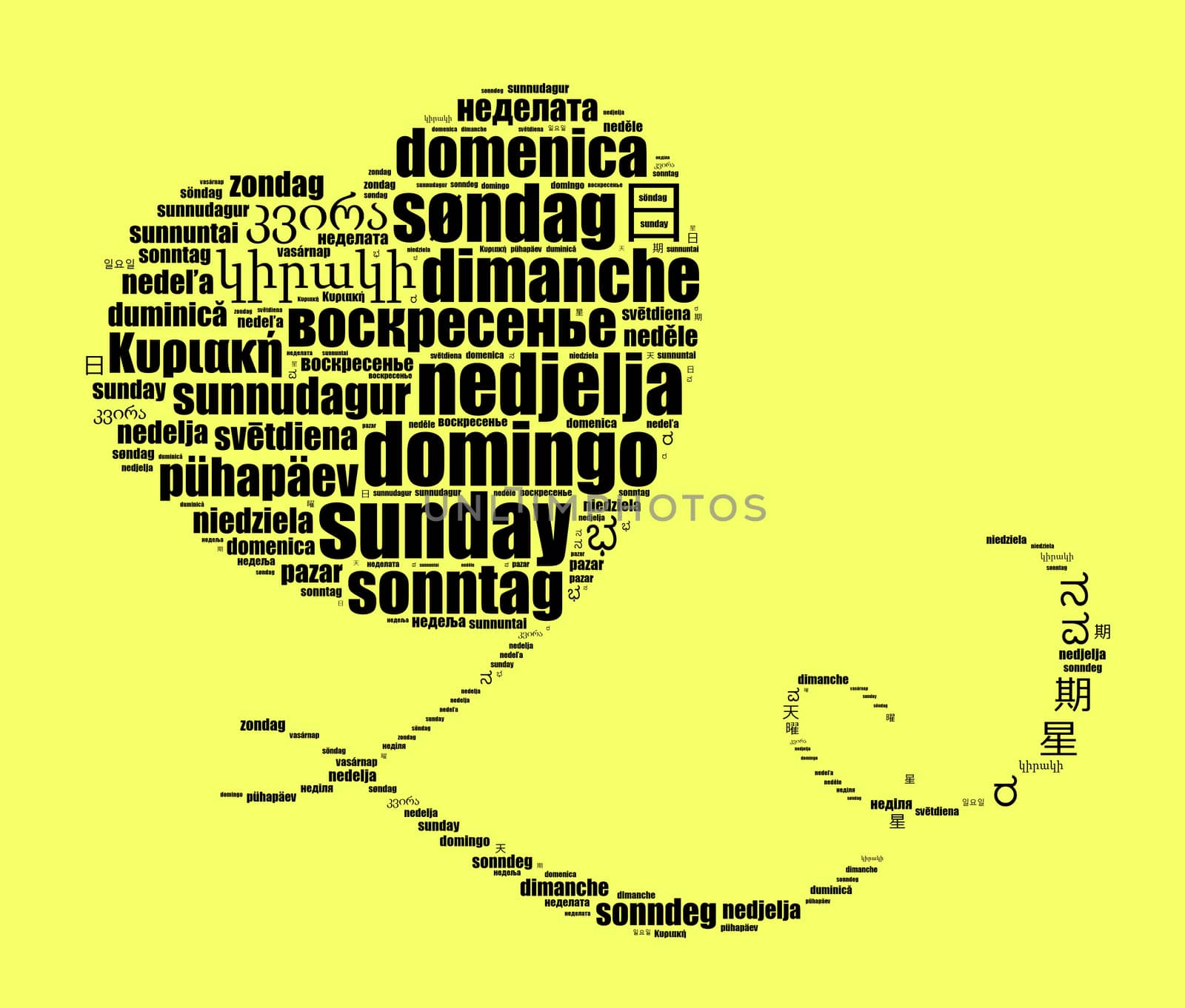 Word Sunday in different languages word cloud concept