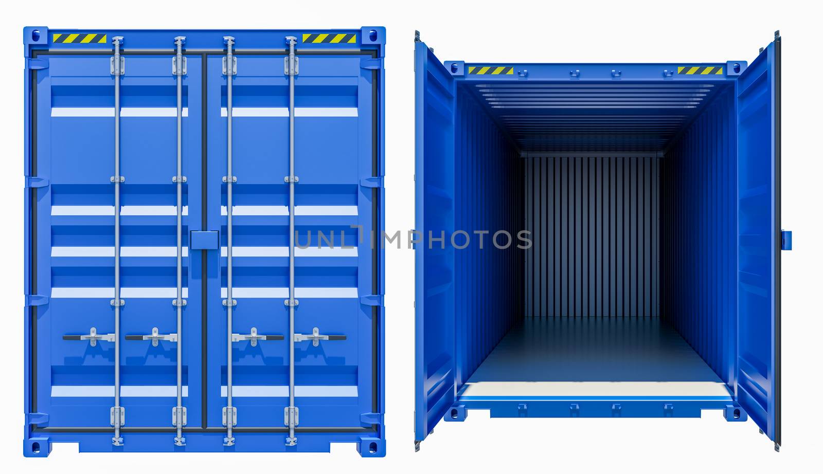 Blue cargo freight container, opened and closed by cherezoff