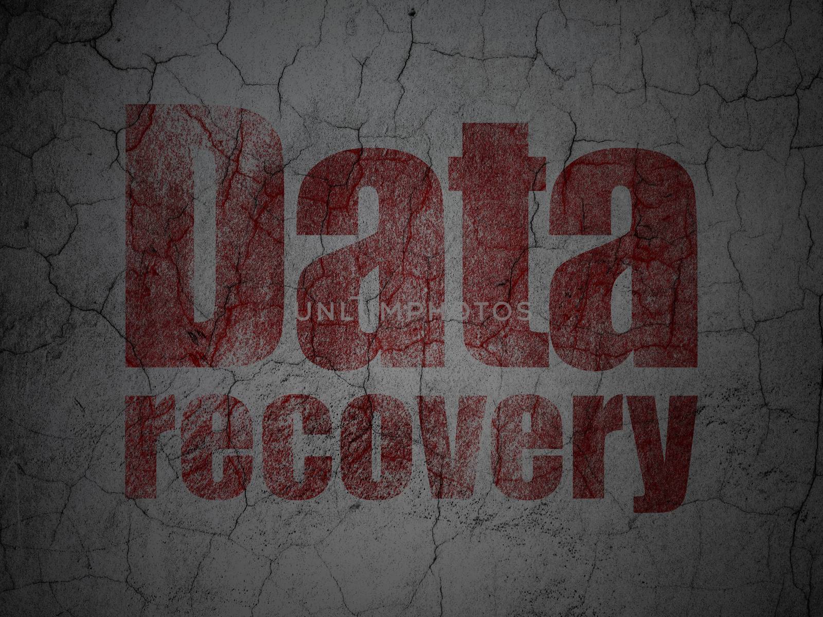 Information concept: Red Data Recovery on grunge textured concrete wall background
