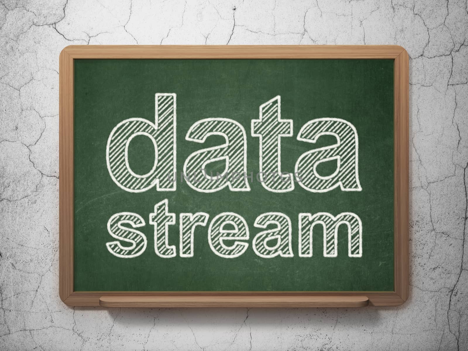 Data concept: text Data Stream on Green chalkboard on grunge wall background, 3D rendering