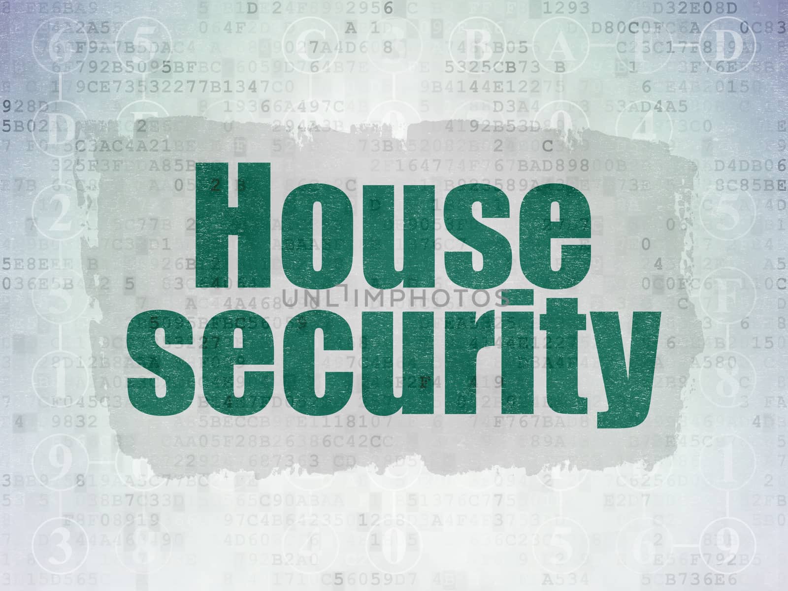 Protection concept: Painted green text House Security on Digital Data Paper background with  Scheme Of Hexadecimal Code