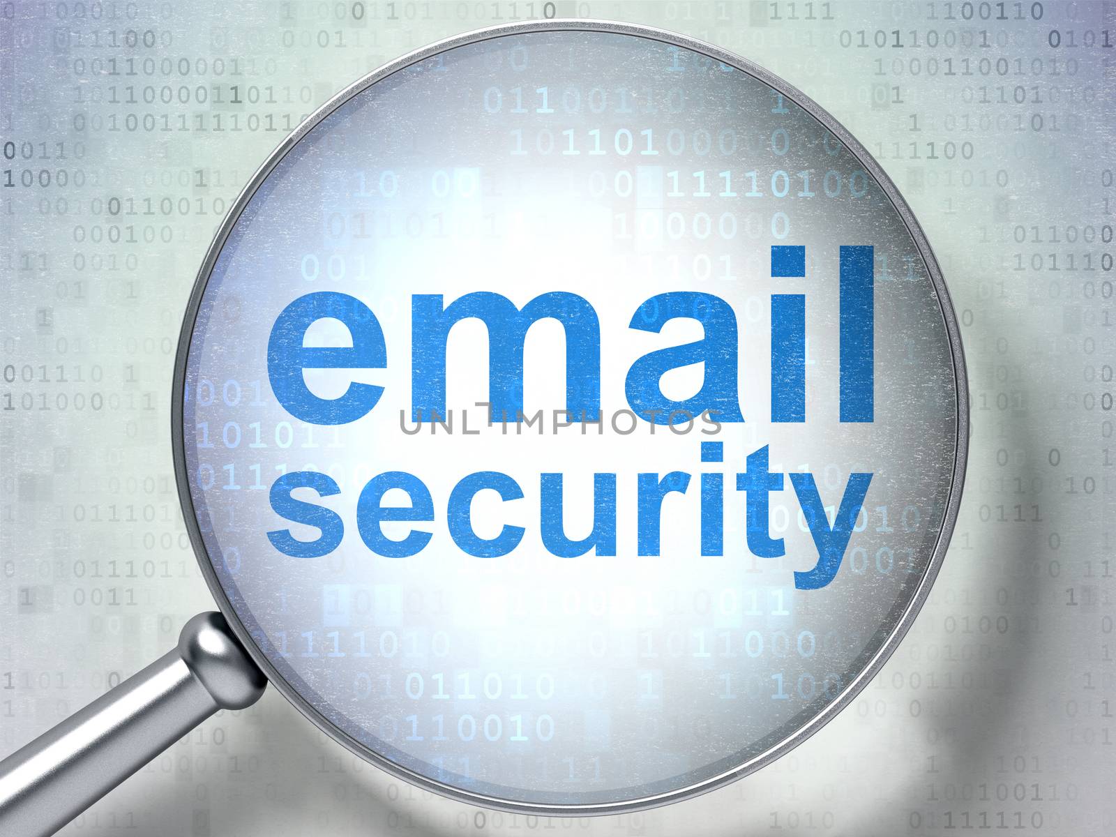 Safety concept: magnifying optical glass with words Email Security on digital background, 3D rendering