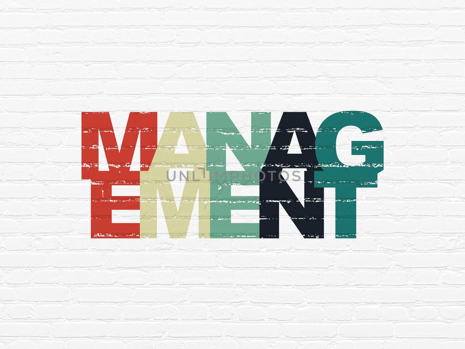 Finance concept: Painted multicolor text Management on White Brick wall background