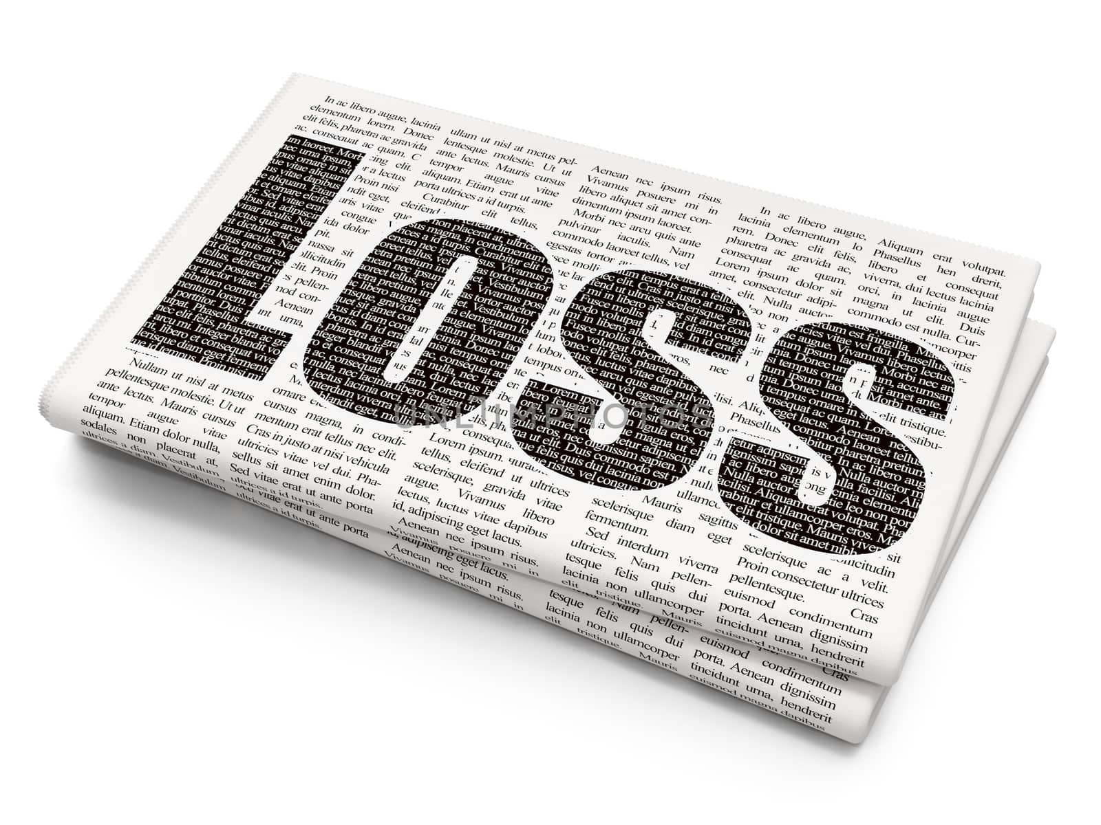 Business concept: Pixelated black text Loss on Newspaper background, 3D rendering