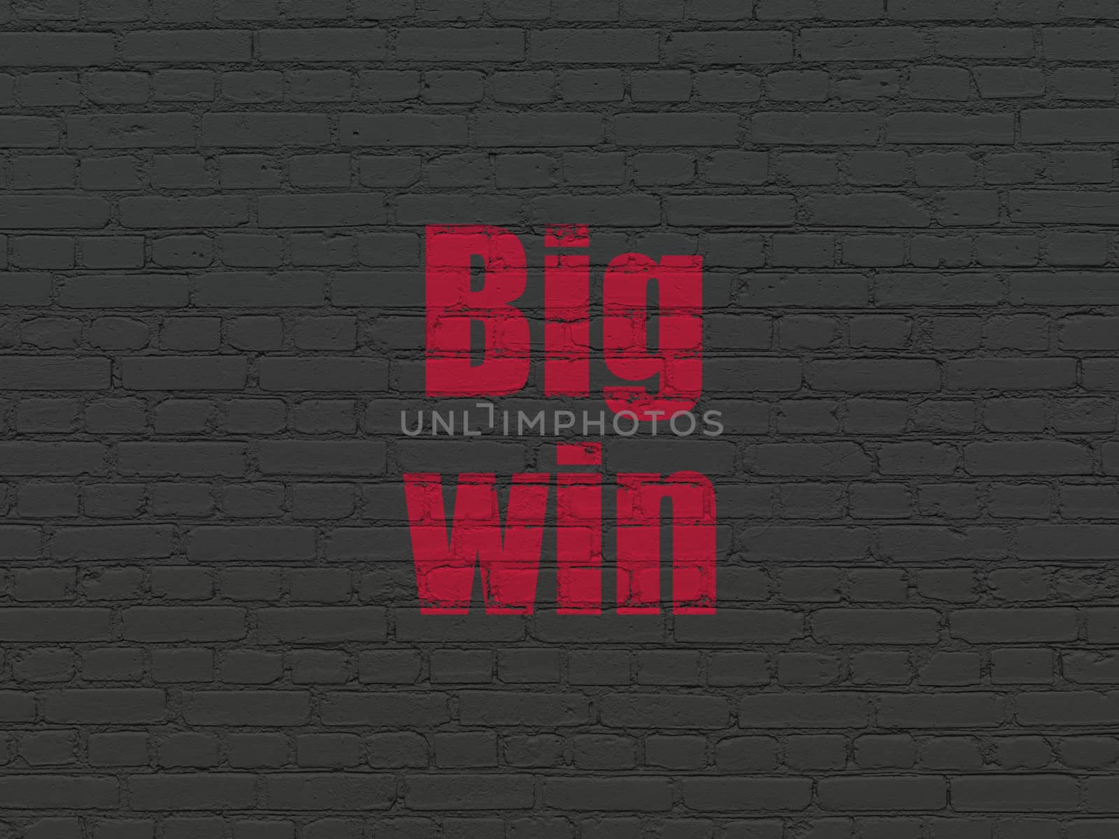 Finance concept: Painted red text Big Win on Black Brick wall background
