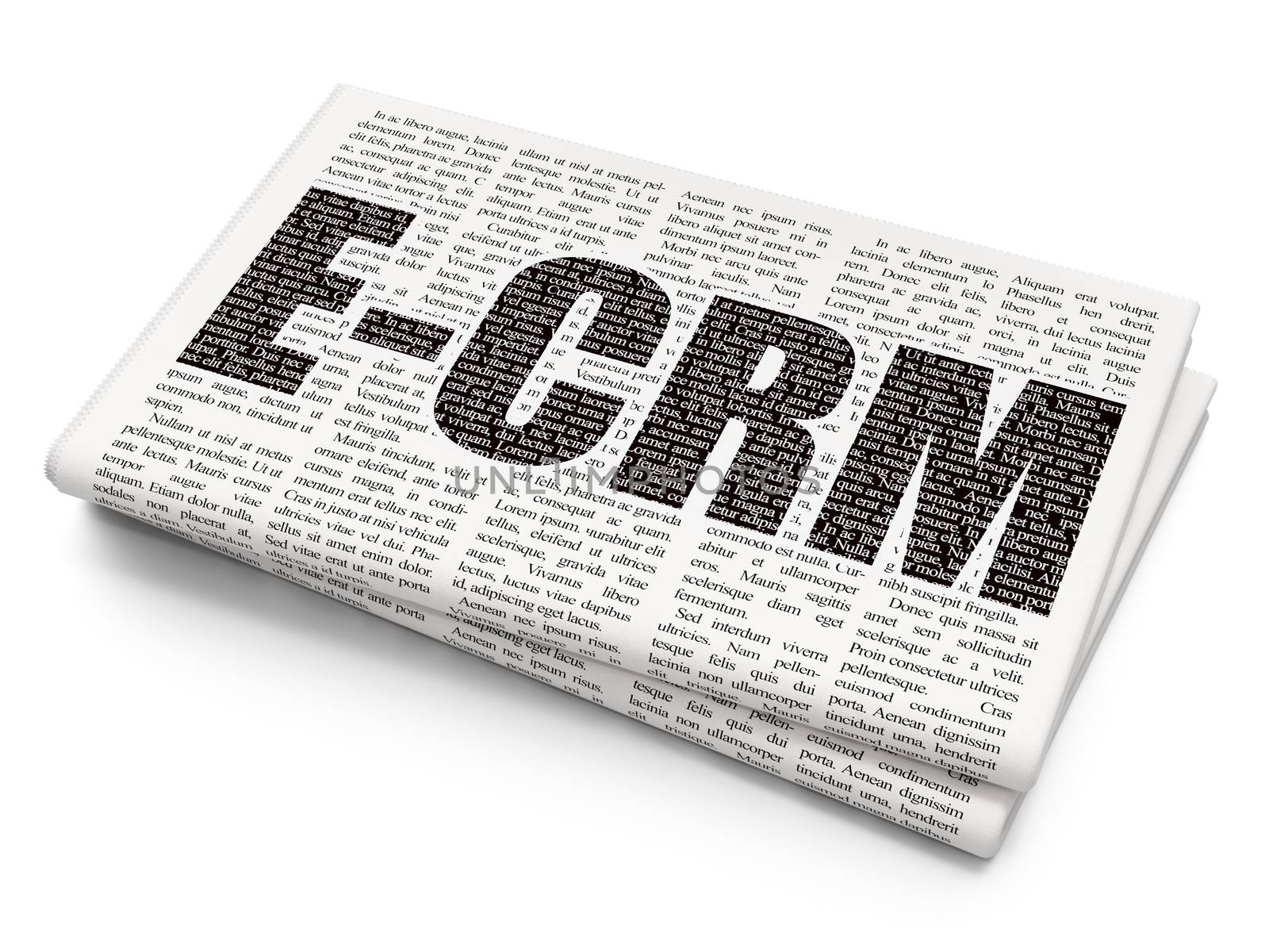 Business concept: Pixelated black text E-CRM on Newspaper background, 3D rendering