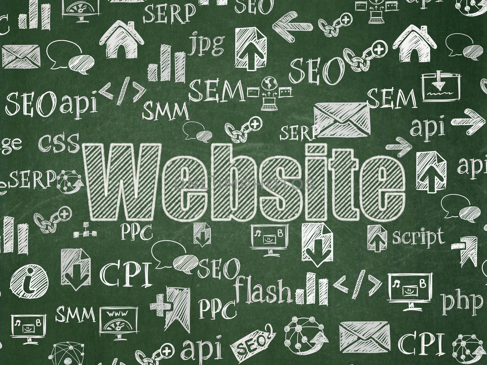 Web development concept: Chalk White text Website on School board background with  Hand Drawn Site Development Icons, School Board