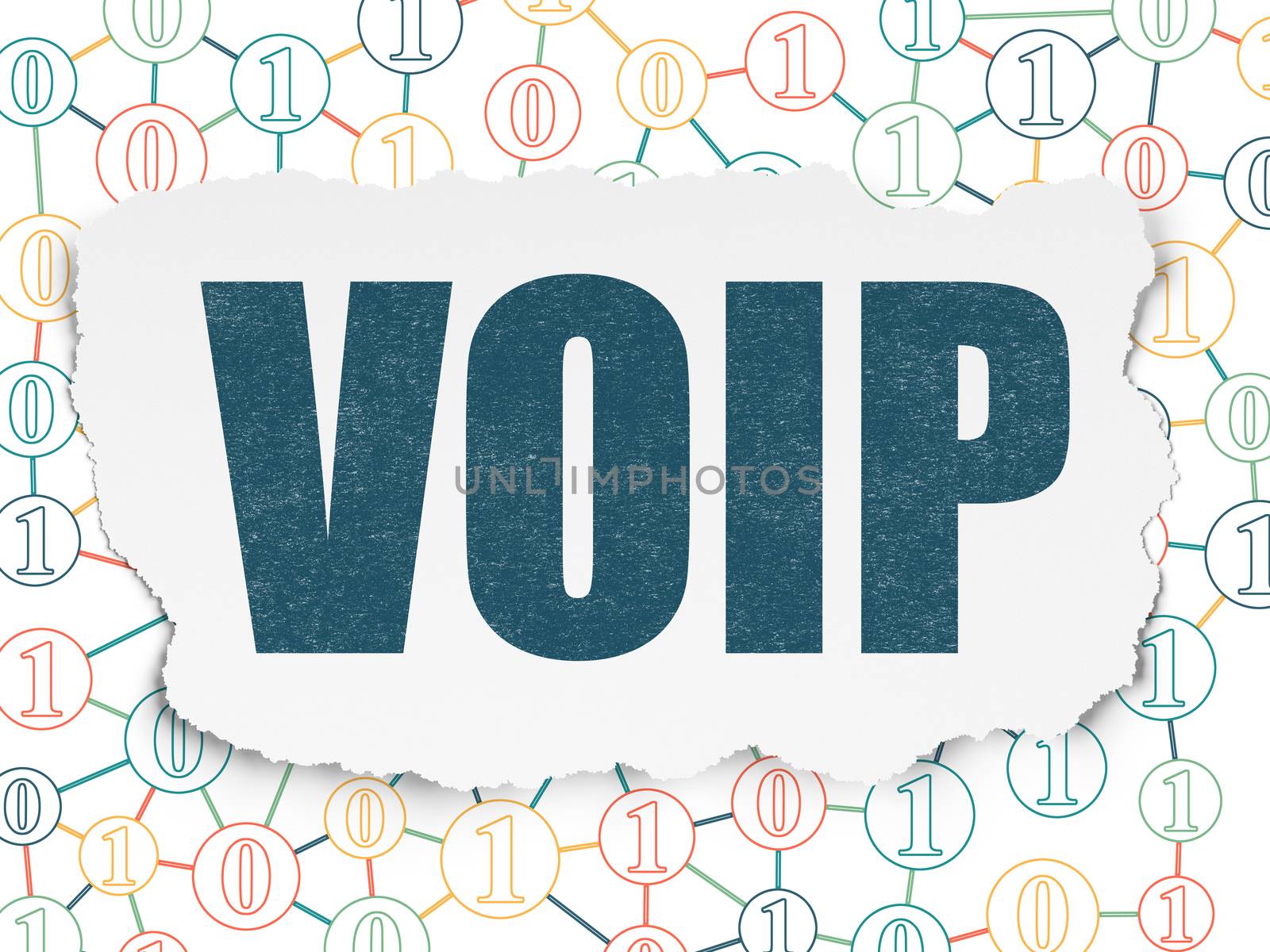 Web development concept: Painted blue text VOIP on Torn Paper background with Scheme Of Binary Code