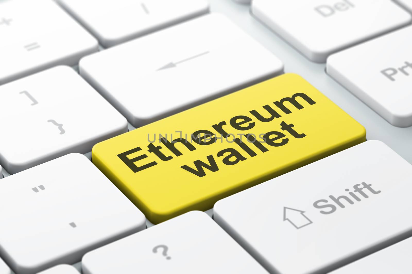 Cryptocurrency concept: Ethereum Wallet on computer keyboard background by maxkabakov