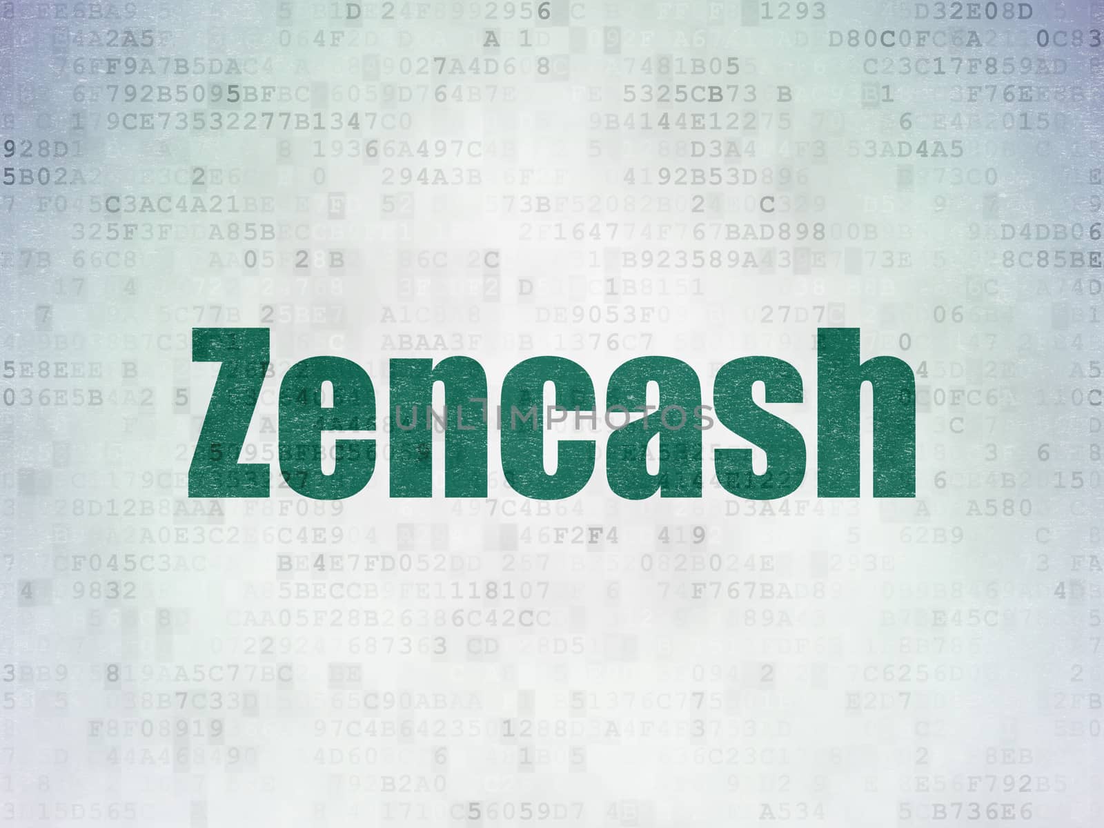 Cryptocurrency concept: Painted green word Zencash on Digital Data Paper background