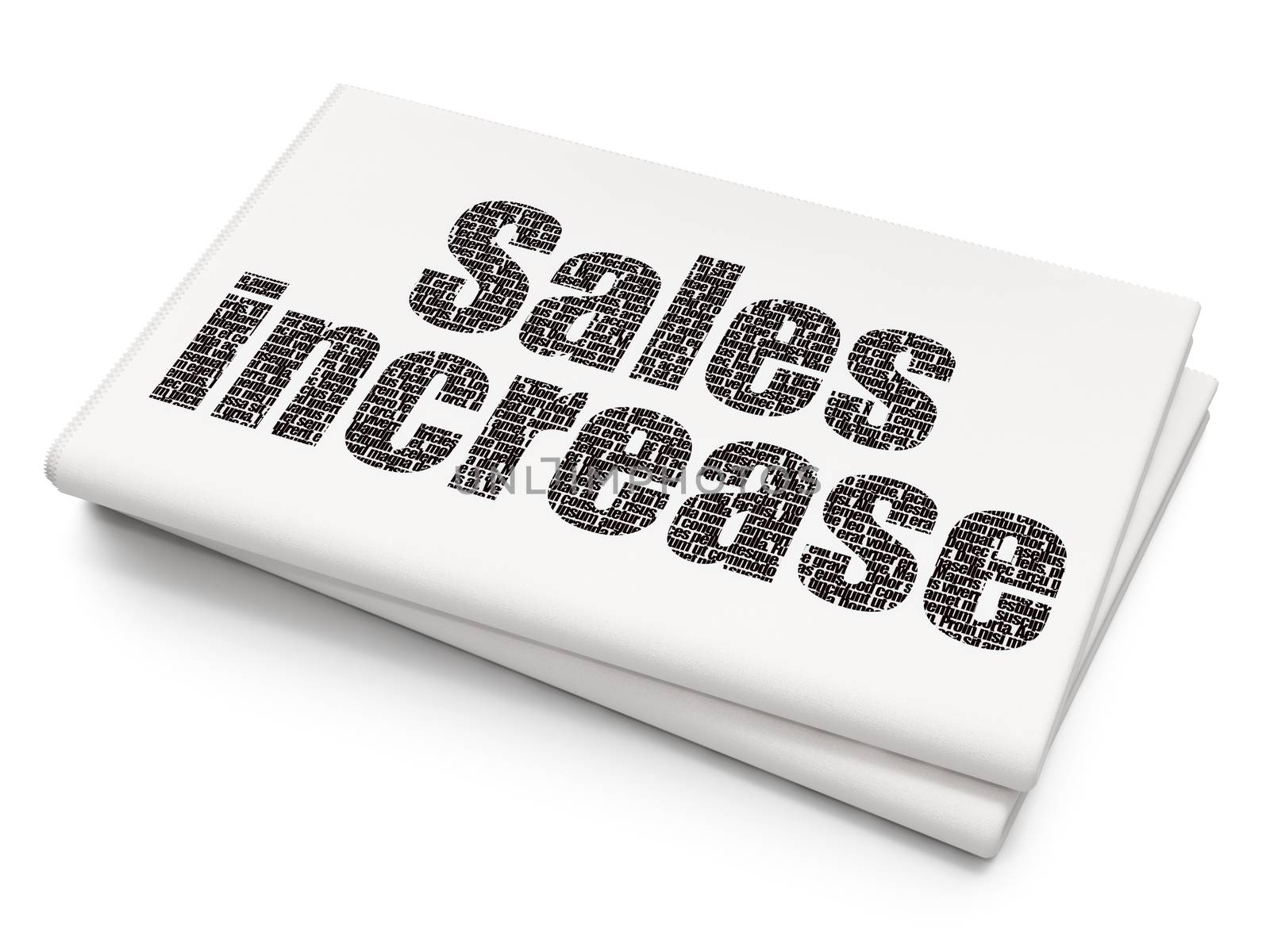 Advertising concept: Pixelated black text Sales Increase on Blank Newspaper background, 3D rendering