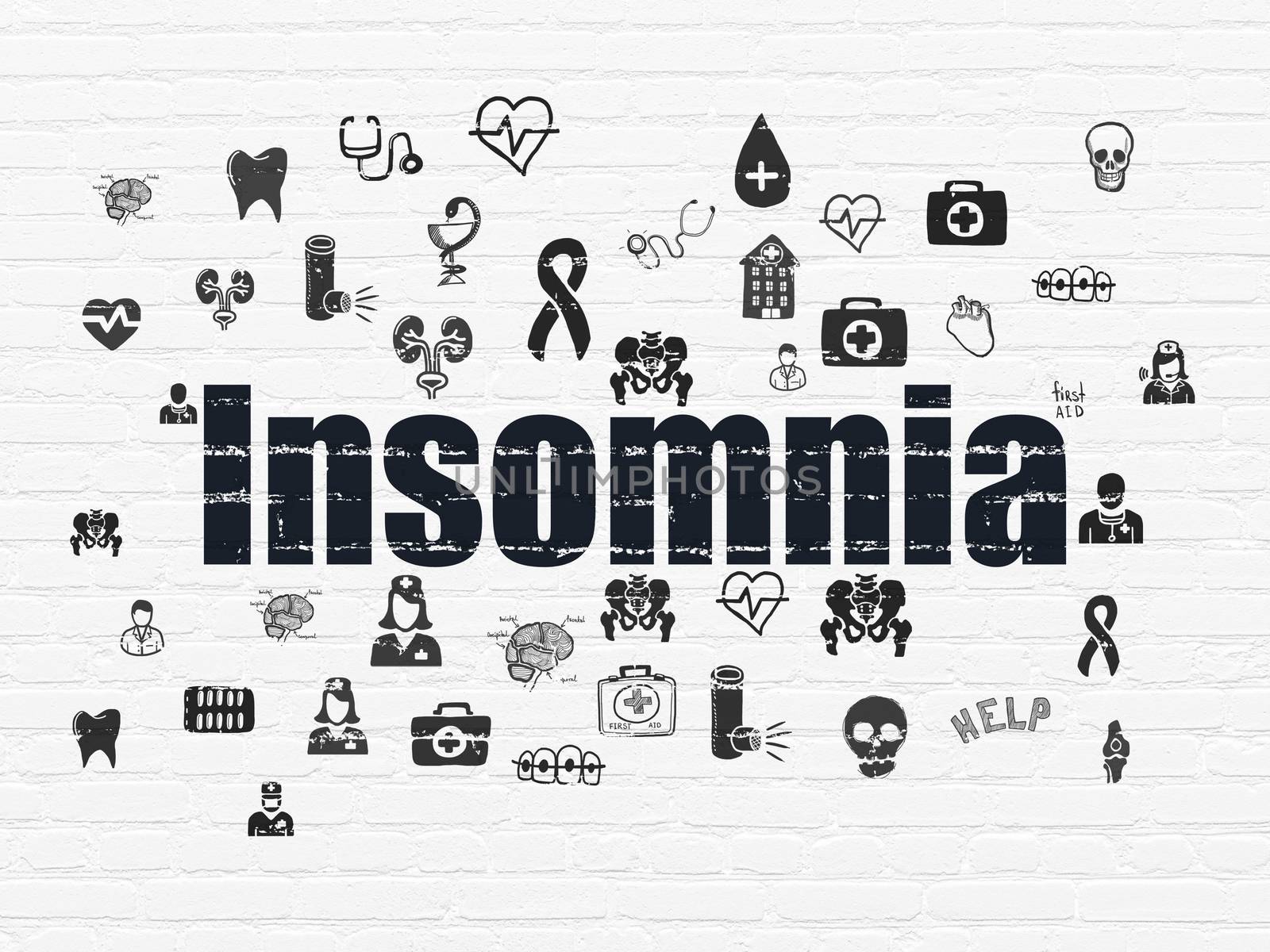 Medicine concept: Insomnia on wall background by maxkabakov